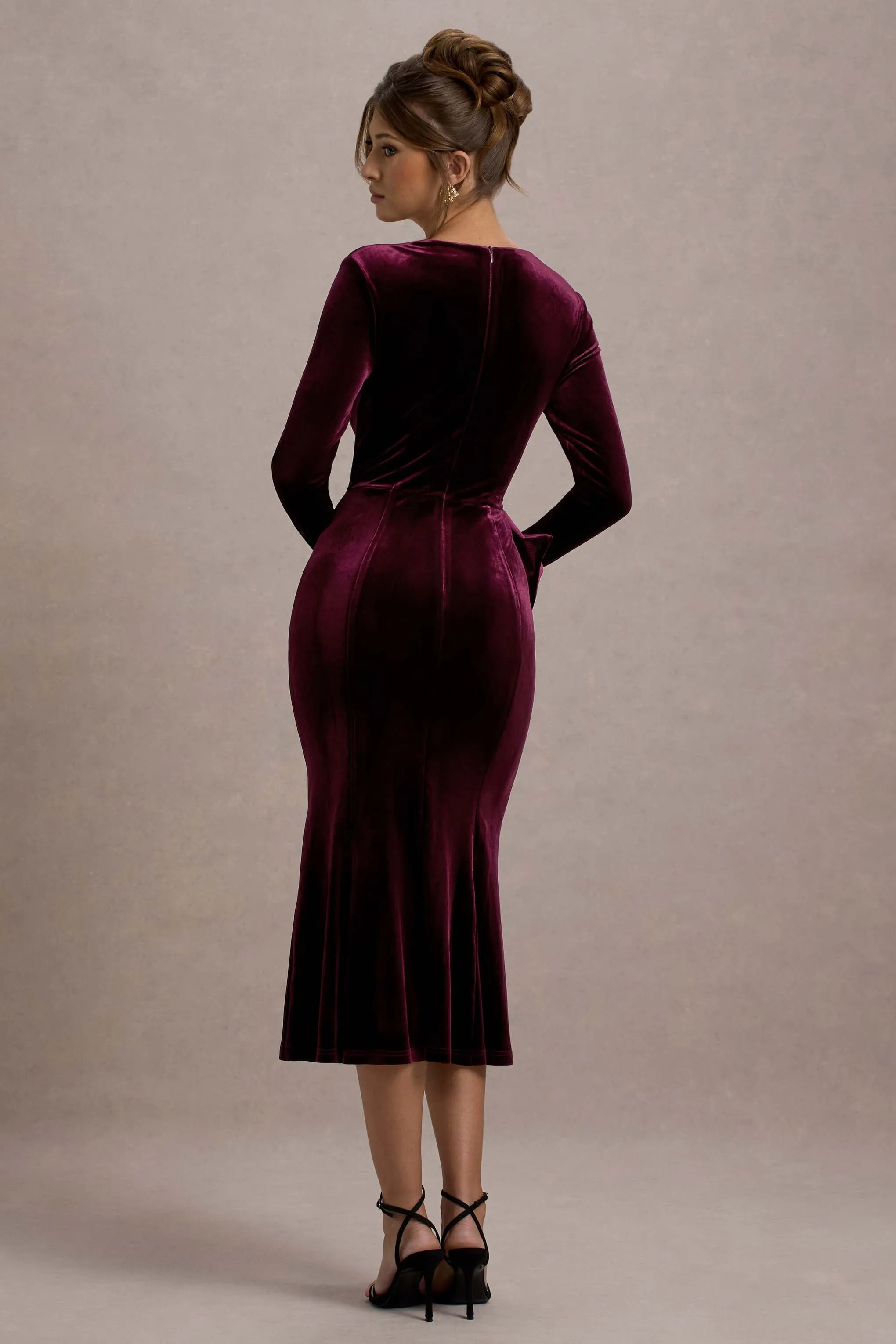 Gemima | Port Velvet Square-Neck Midi Dress With Bow sold by Club L London product image thumbnail 2