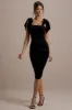 Tarna | Black Velvet Midi Dress With Bow Straps sold by Club L London