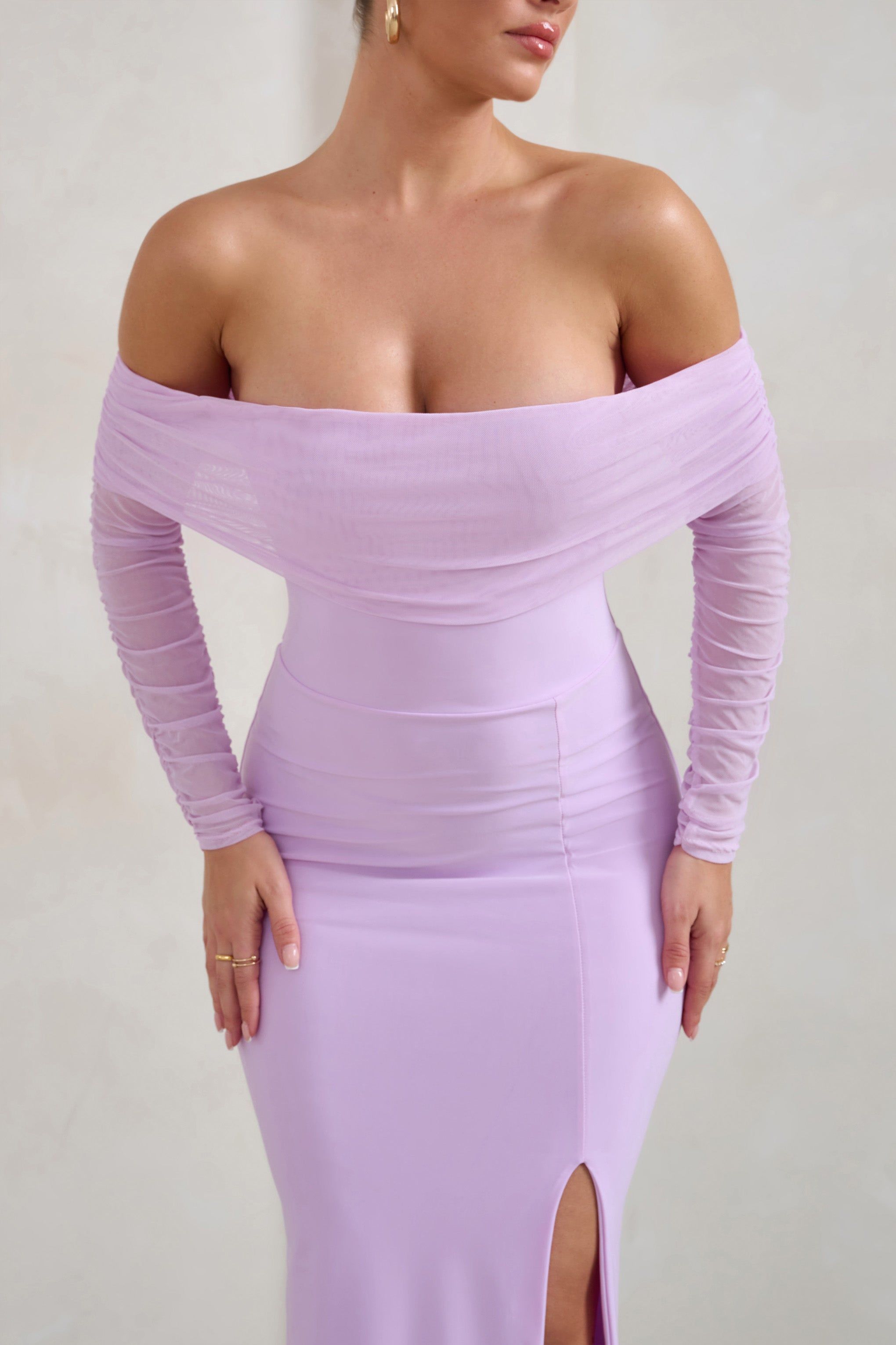 On Your Mind | Lilac Mesh Long Sleeve Maxi Dress sold by Club L London product image thumbnail 3