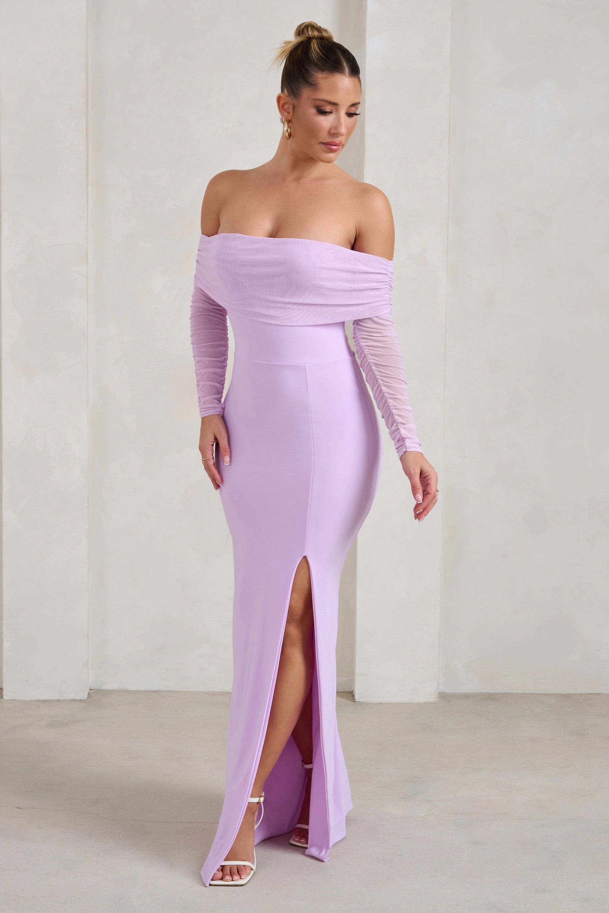 On Your Mind | Lilac Mesh Long Sleeve Maxi Dress sold by Club L London product image thumbnail 4