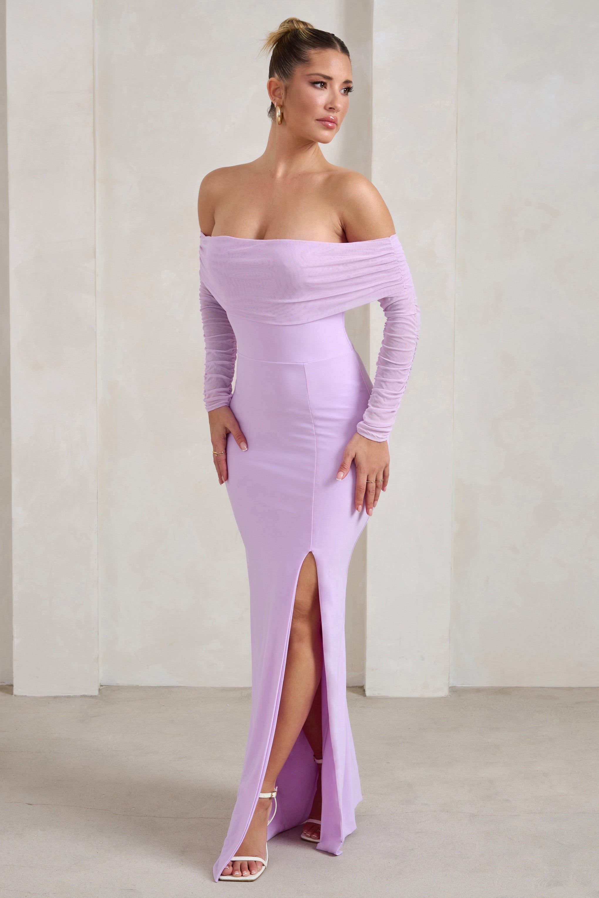On Your Mind | Lilac Mesh Long Sleeve Maxi Dress sold by Club L London product image thumbnail 5