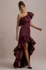 Ruby | Merlot Satin High-Low Maxi Skirt sold by Club L London