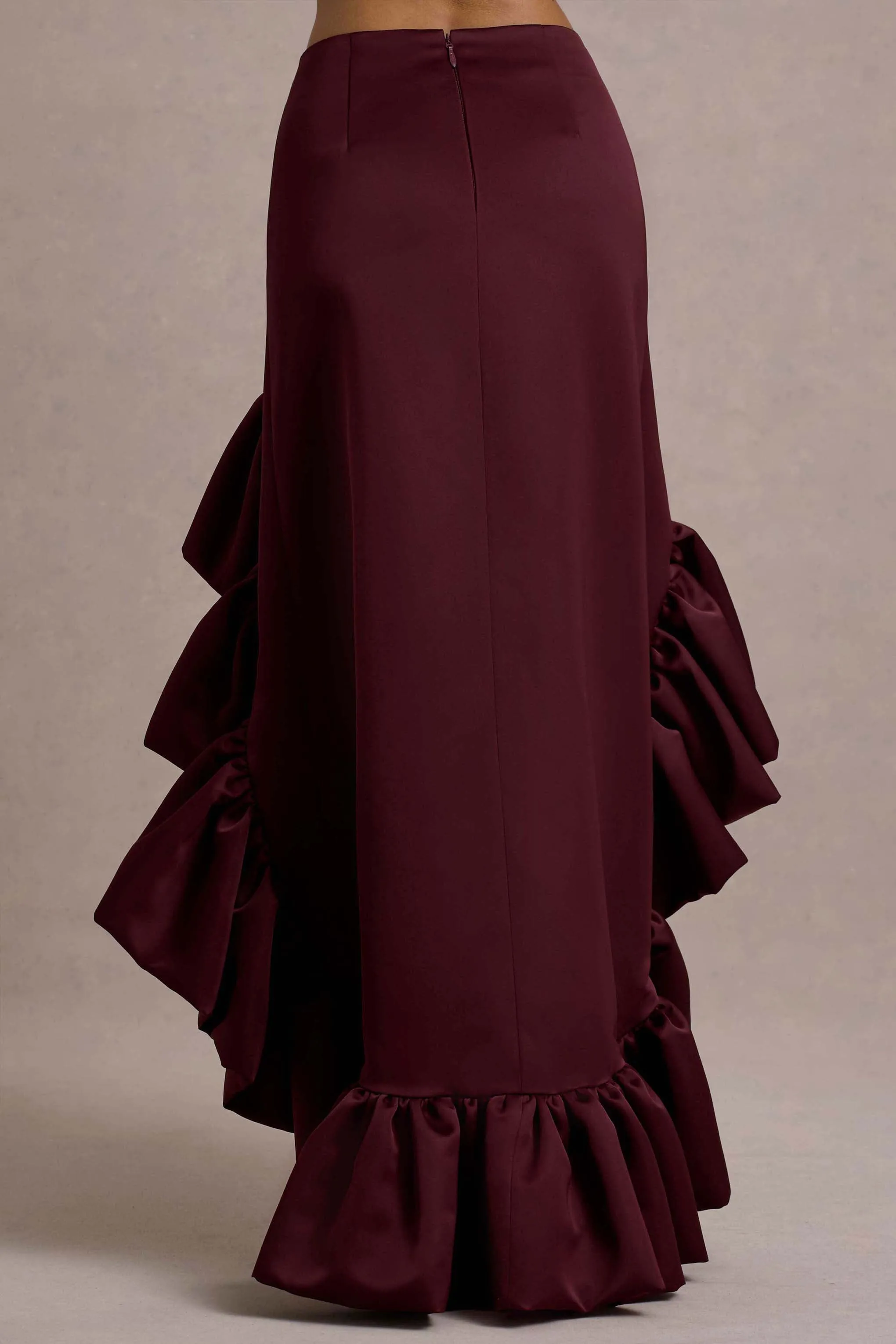 Ruby | Merlot Satin High-Low Maxi Skirt sold by Club L London product image thumbnail 4