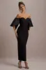 Dalani | Black Corset Maxi Dress With Satin Puff Sleeves sold by Club L London