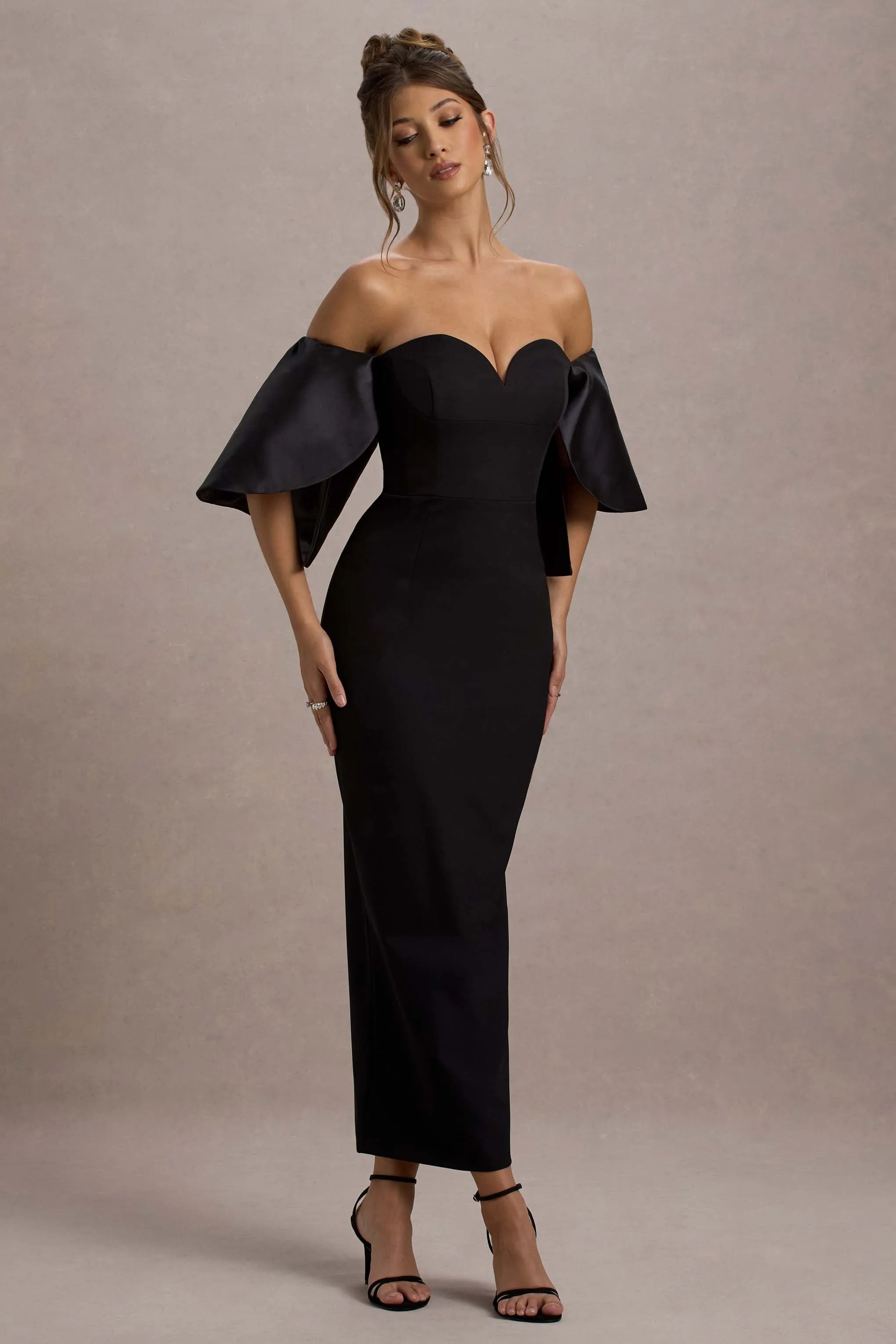 Dalani | Black Corset Maxi Dress With Satin Puff Sleeves sold by Club L London product image thumbnail 4