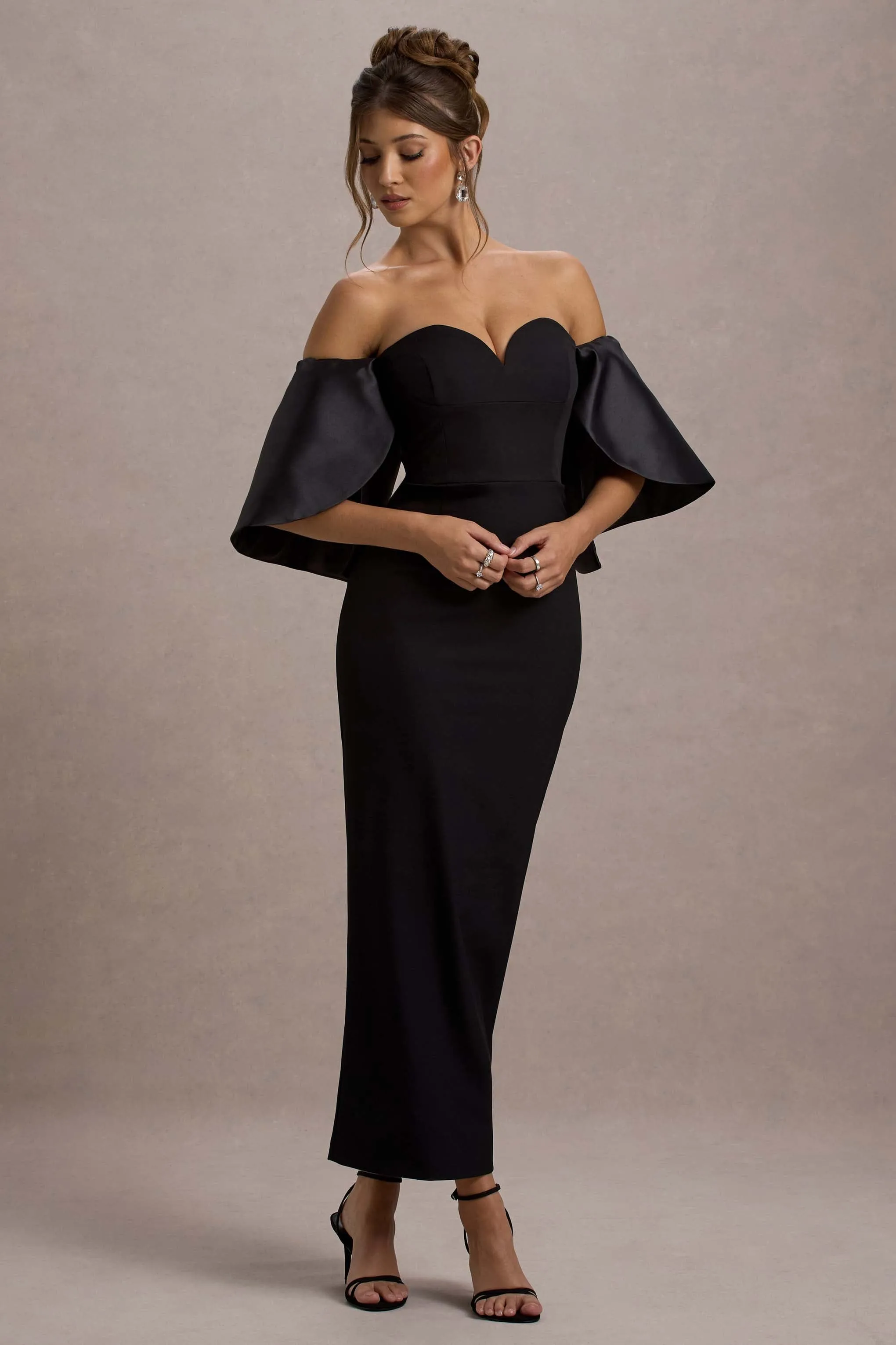 Dalani | Black Corset Maxi Dress With Satin Puff Sleeves sold by Club L London product image thumbnail 5