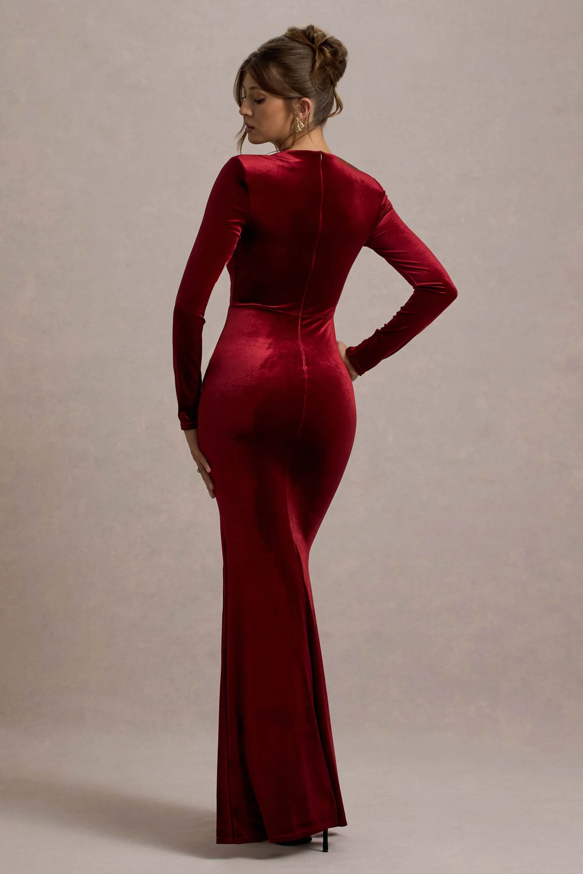 Rayla | Berry Velvet Maxi Dress With Split sold by Club L London product image thumbnail 2