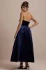 Addina | Navy Velvet Bandeau Skater Midi Dress sold by Club L London