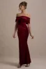 Merelyn | Berry Velvet Bow Bardot Split Maxi Dress sold by Club L London