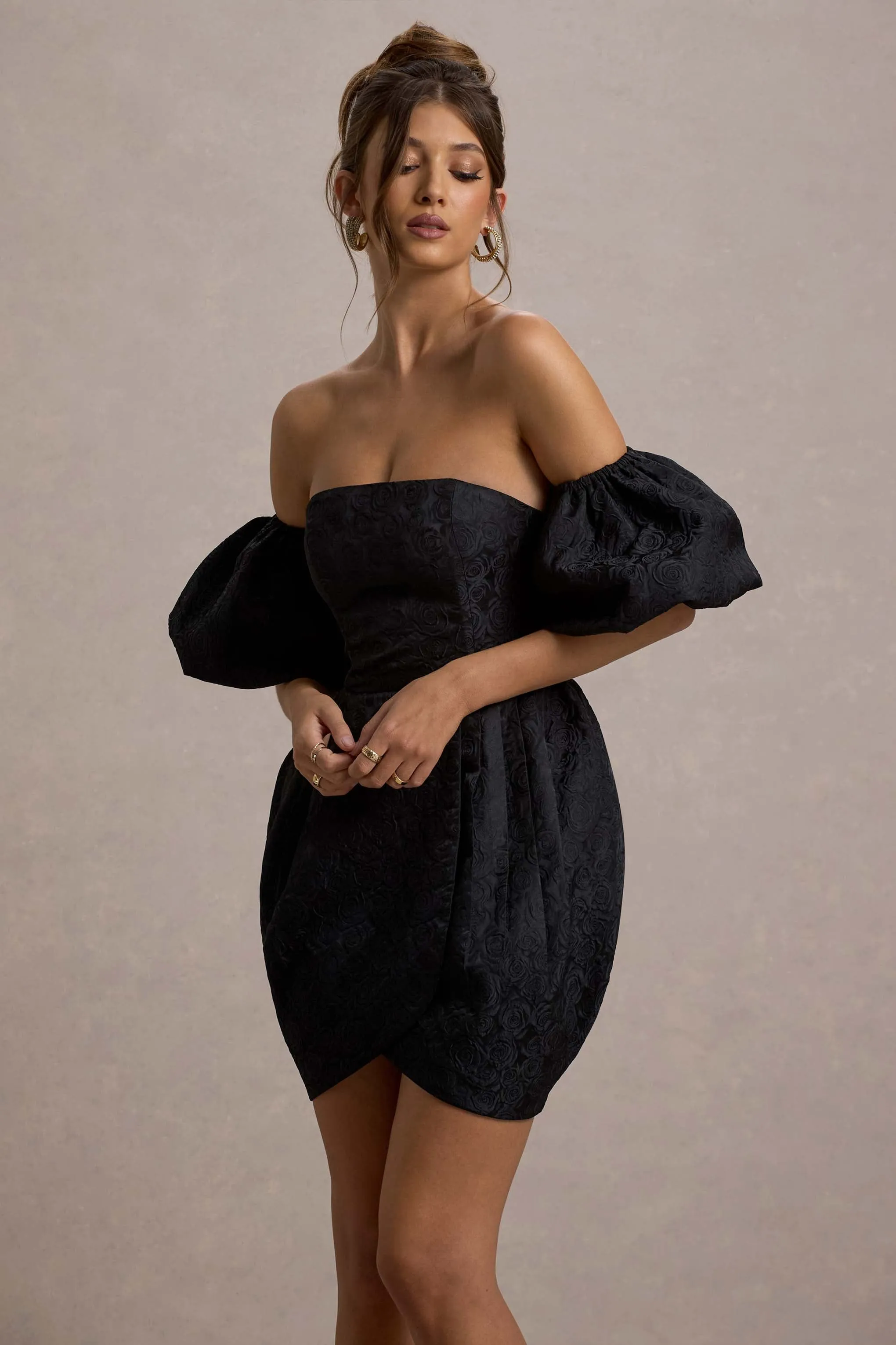 Ramone | Black Bardot Mini Dress With Tulip Hem sold by Club L London product image thumbnail 3