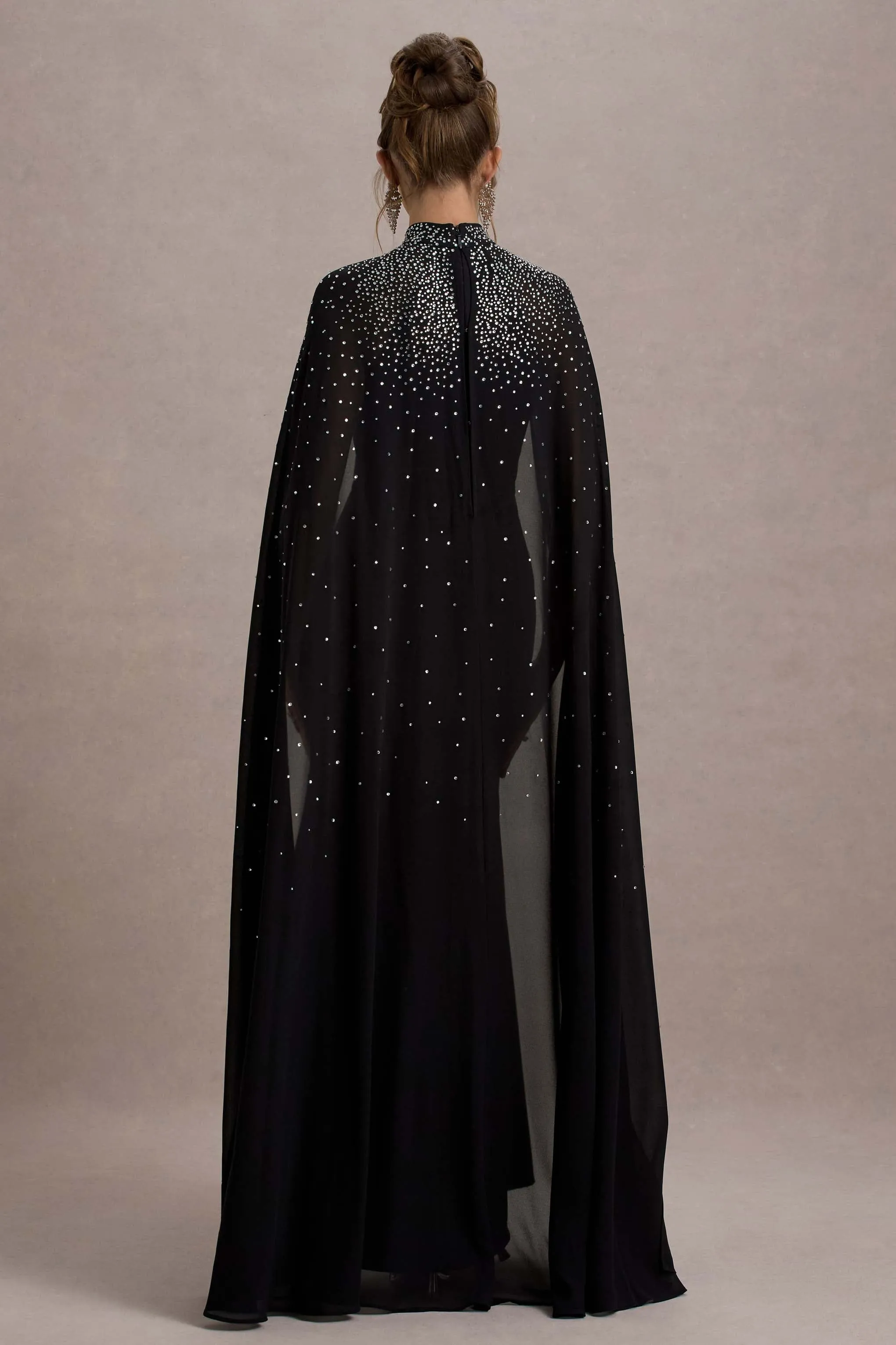 The Shallows | Black Embellished High-Neck Maxi Dress With Chiffon Cape sold by Club L London product image thumbnail 2