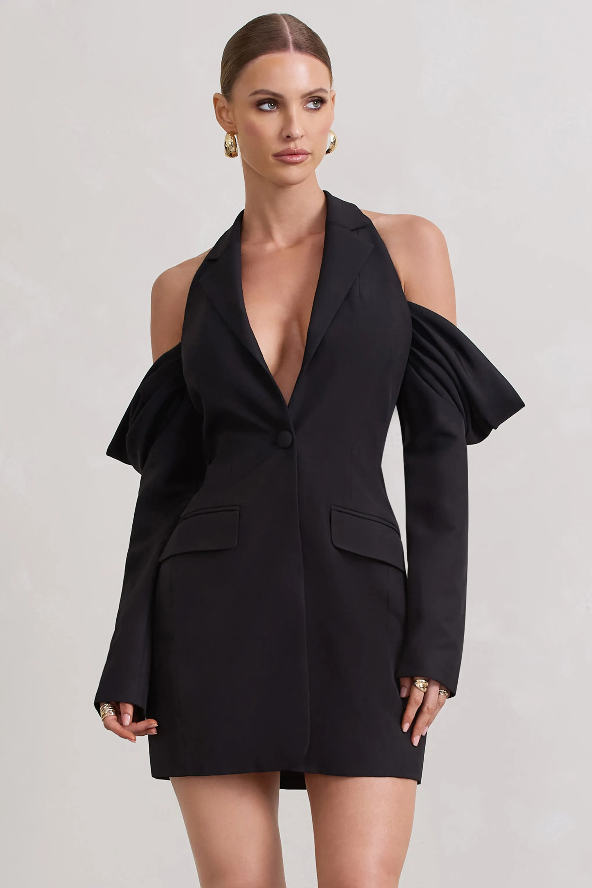 Your Night | Black Plunge Draped Blazer Dress sold by Club L London product image thumbnail 4