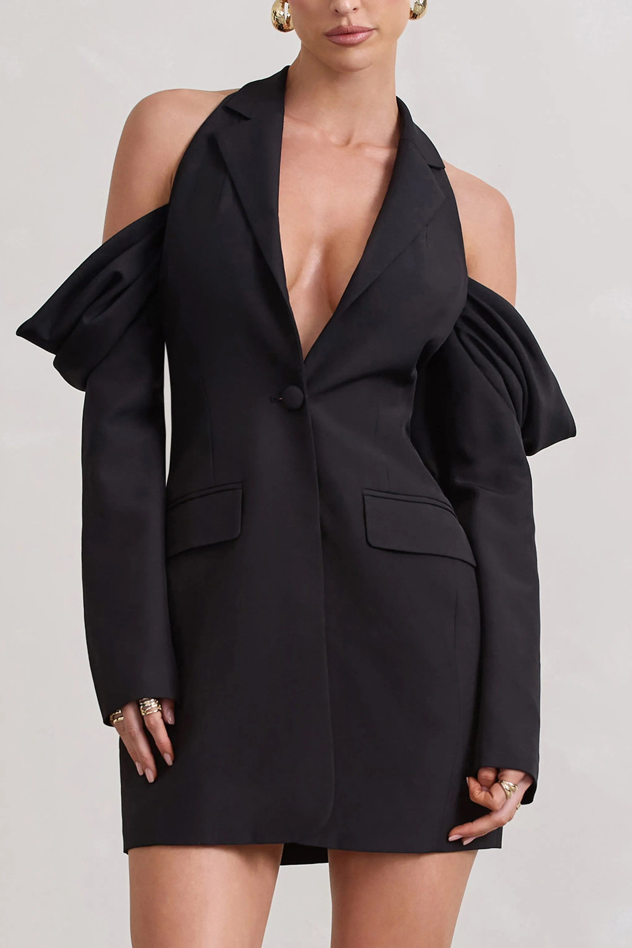 Your Night | Black Plunge Draped Blazer Dress sold by Club L London product image thumbnail 3
