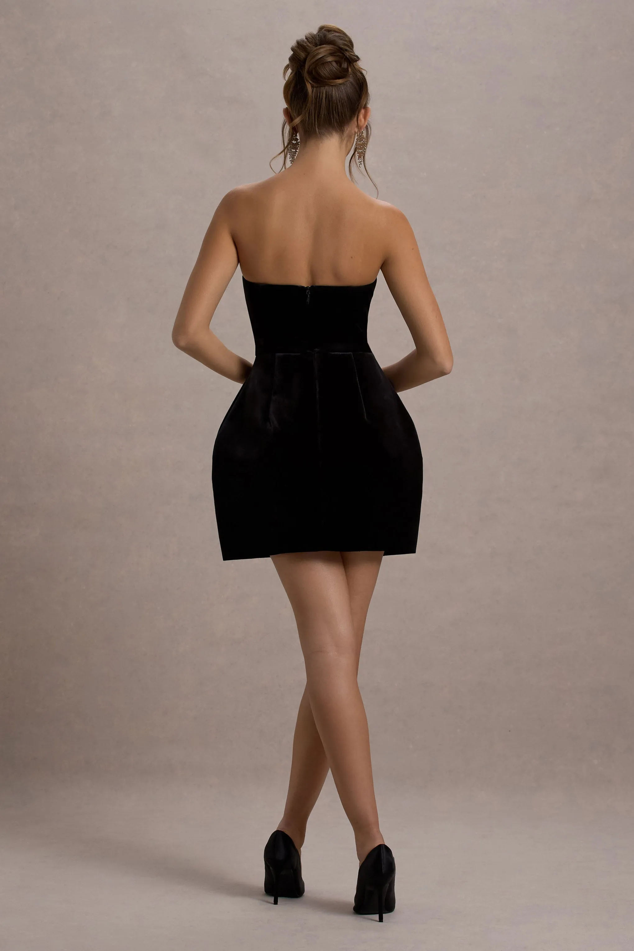 Naia | Black Velvet Embellished Bandeau Mini Dress sold by Club L London product image thumbnail 2