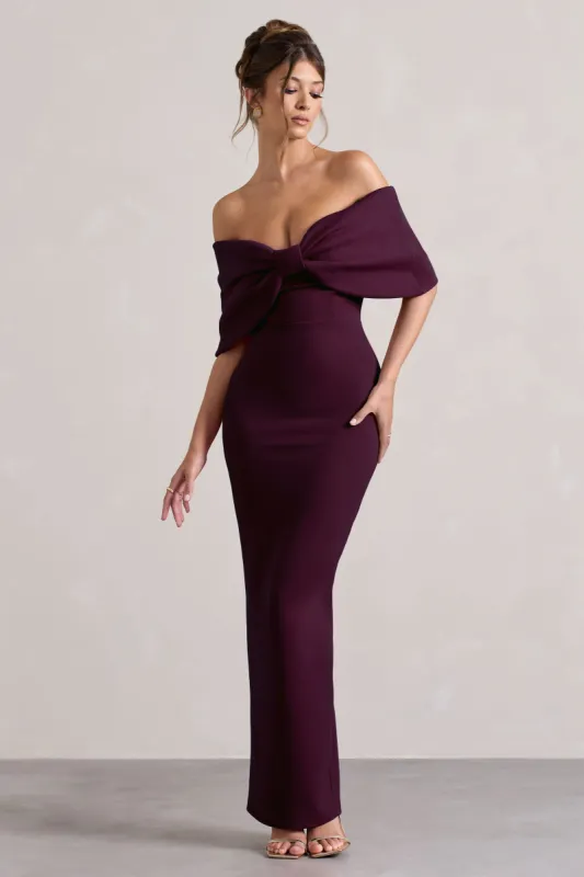 Cornelia | Plum Strapless Maxi Dress With Oversized Bow sold by Club L London