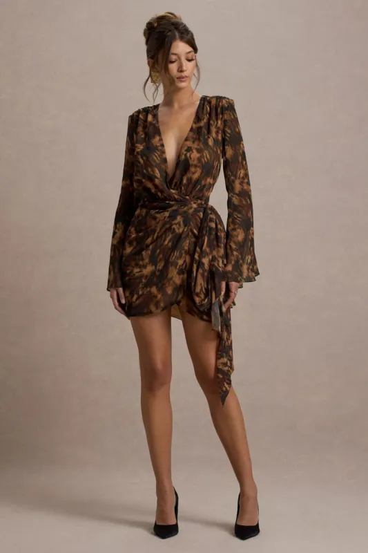Alinta | Leopard Print Long-Sleeve Wrap Mini Dress sold by Club L London
