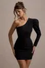 Virginia | Black One-Shoulder Puff-Sleeve Mini Dress sold by Club L London