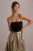 Nicci | Black & Gold Strappy Midi Dress With Sequin Skirt sold by Club L London