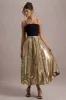 Nicci | Black & Gold Strappy Midi Dress With Sequin Skirt sold by Club L London