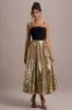 Nicci | Black & Gold Strappy Midi Dress With Sequin Skirt sold by Club L London
