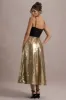 Nicci | Black & Gold Strappy Midi Dress With Sequin Skirt sold by Club L London