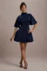 Alva | Navy High-Neck Short-Sleeve Mini Dress With Volume Skirt sold by Club L London