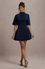 Alva | Navy High-Neck Short-Sleeve Mini Dress With Volume Skirt sold by Club L London