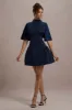 Alva | Navy High-Neck Short-Sleeve Mini Dress With Volume Skirt sold by Club L London