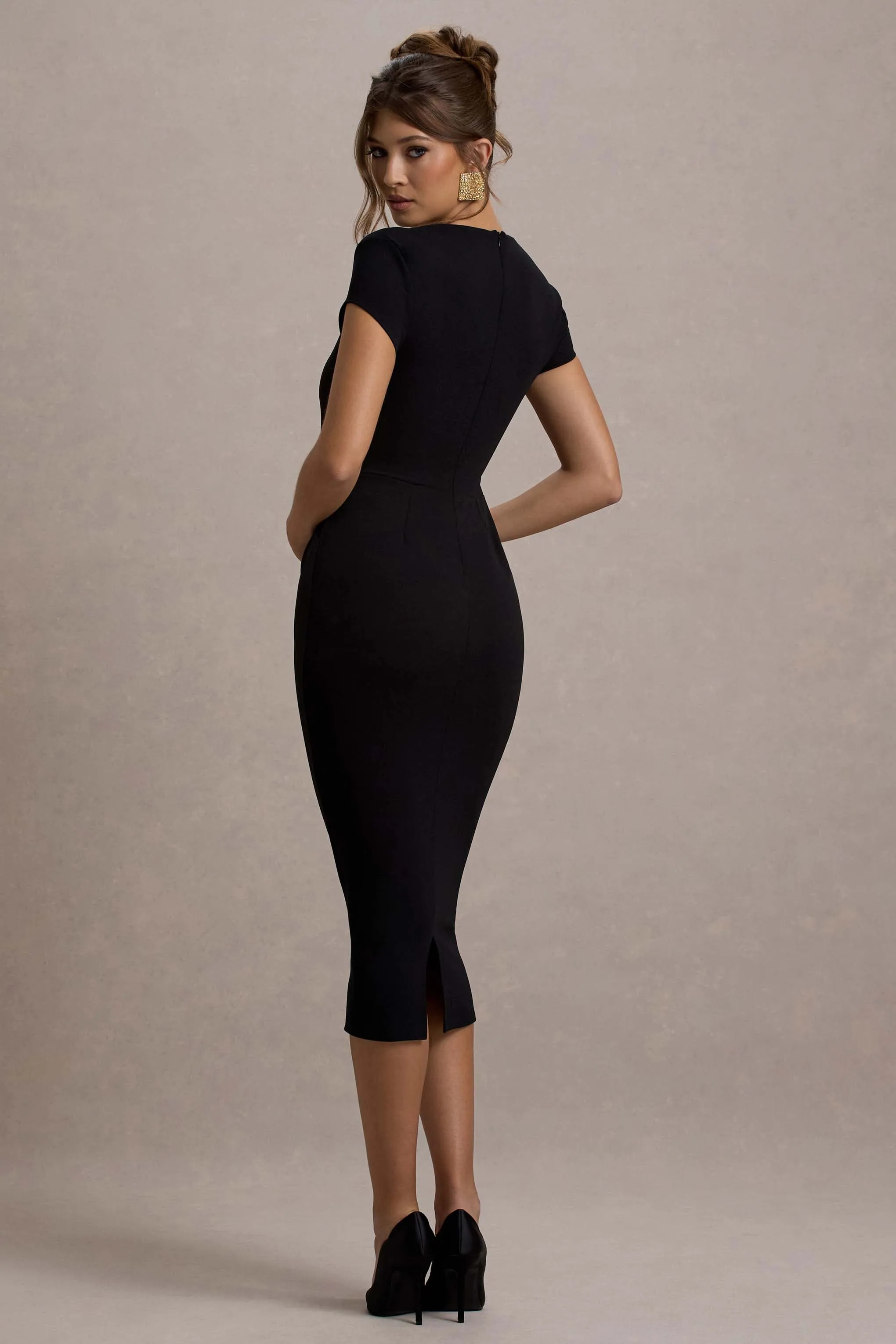 Lorenzie | Black Square-Neck Short-Sleeve Twist Midi Dress sold by Club L London product image thumbnail 2