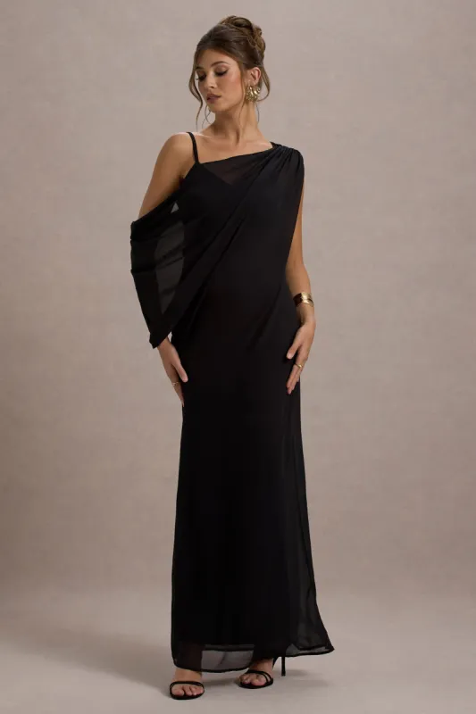 Aeliana | Black Strappy V-Neck Maxi Dress With Chiffon Sash sold by Club L London