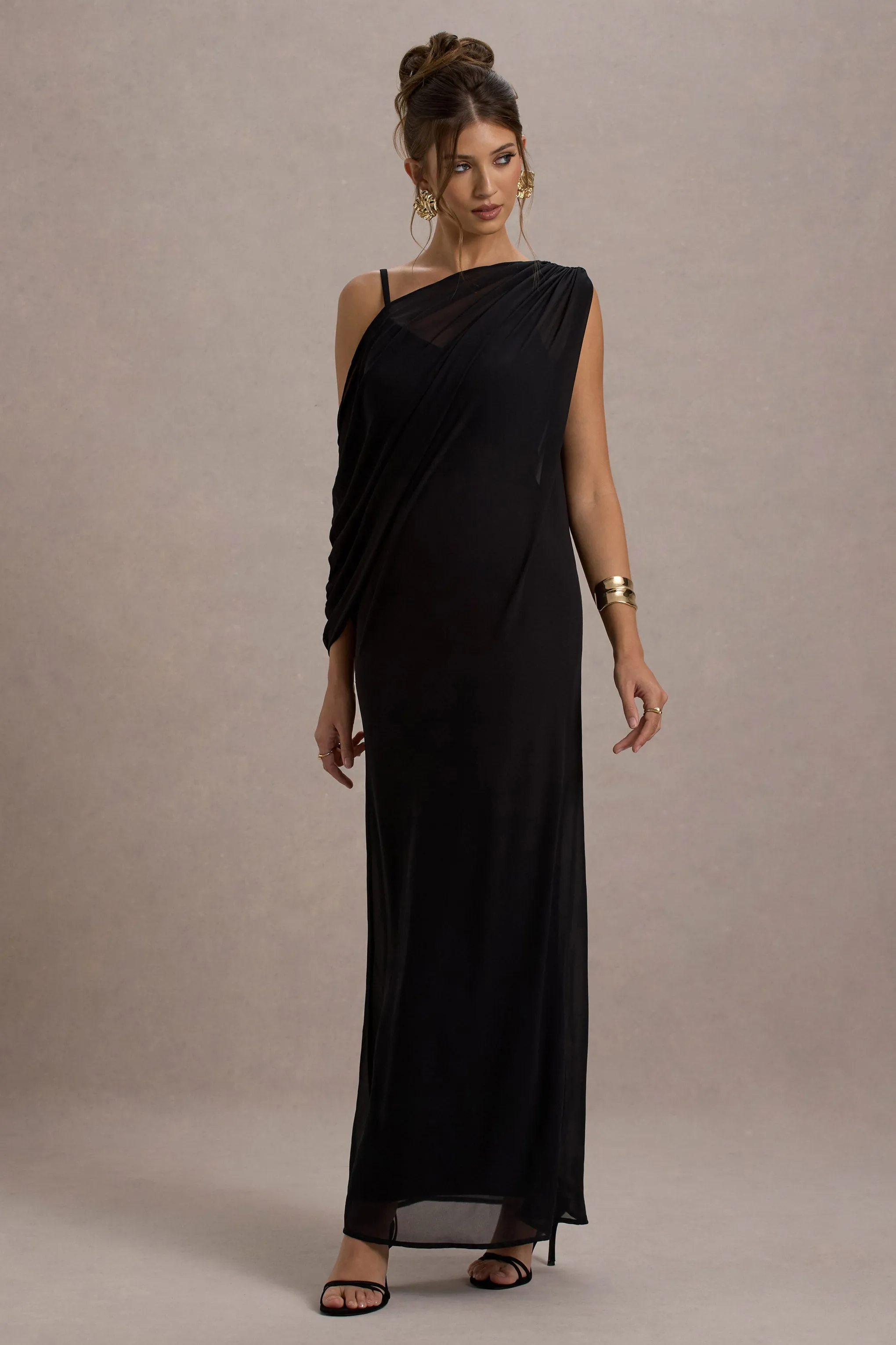 Aeliana | Black Strappy V-Neck Maxi Dress With Chiffon Sash sold by Club L London product image thumbnail 5