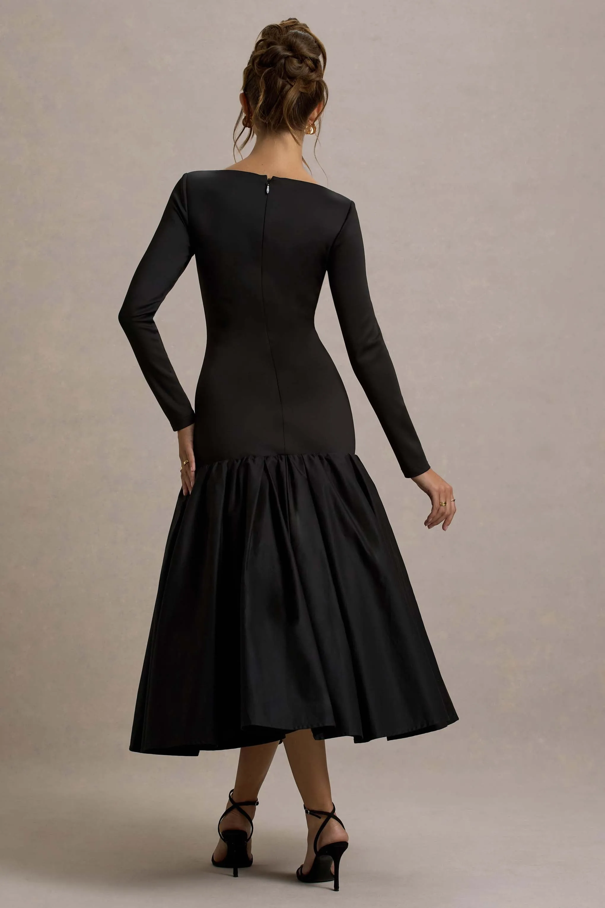 Perpetua | Black Drop-Waist Midi Dress With Volume Skirt sold by Club L London product image thumbnail 2