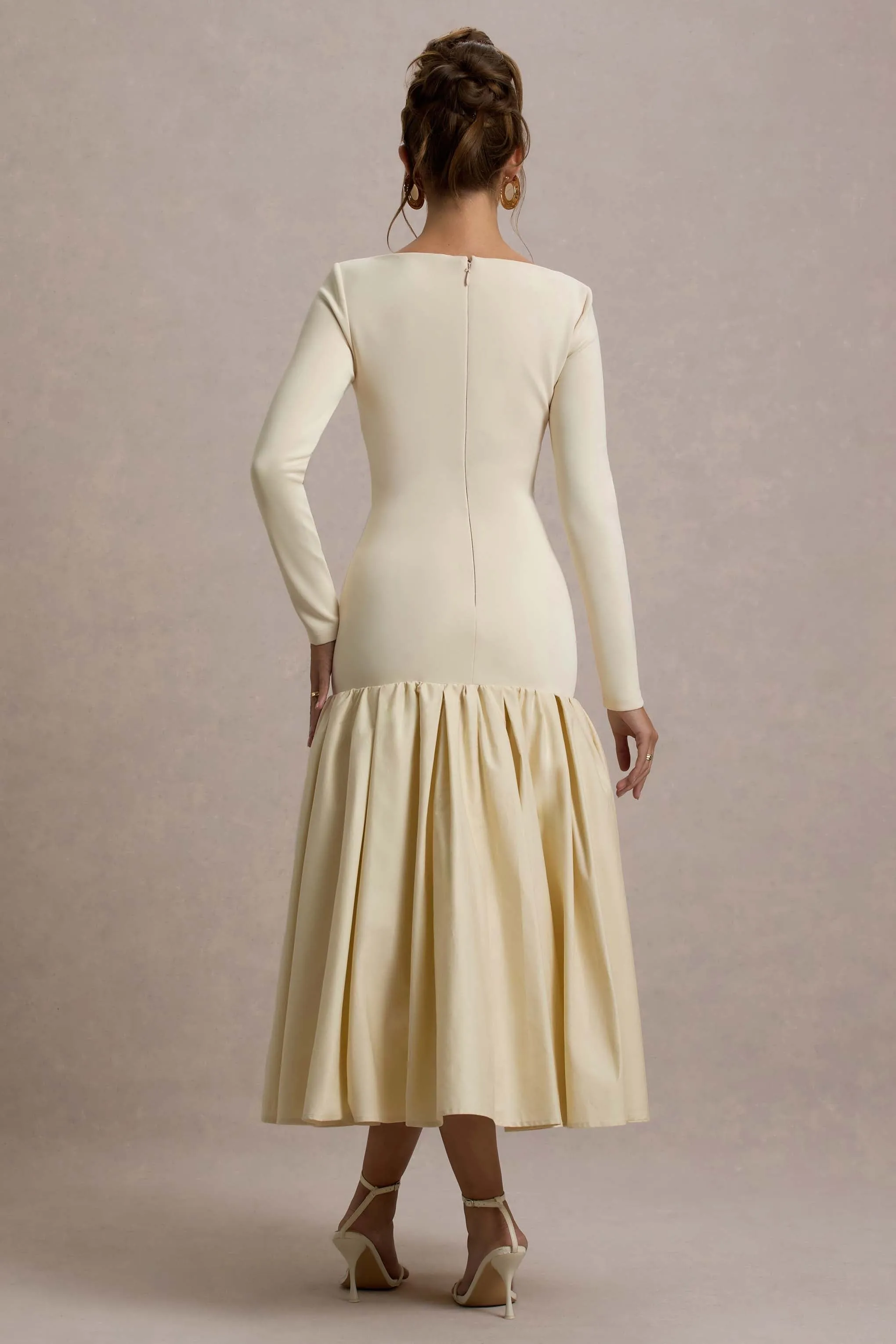 Perpetua | Cream Drop-Waist Midi Dress With Volume Skirt sold by Club L London product image thumbnail 2