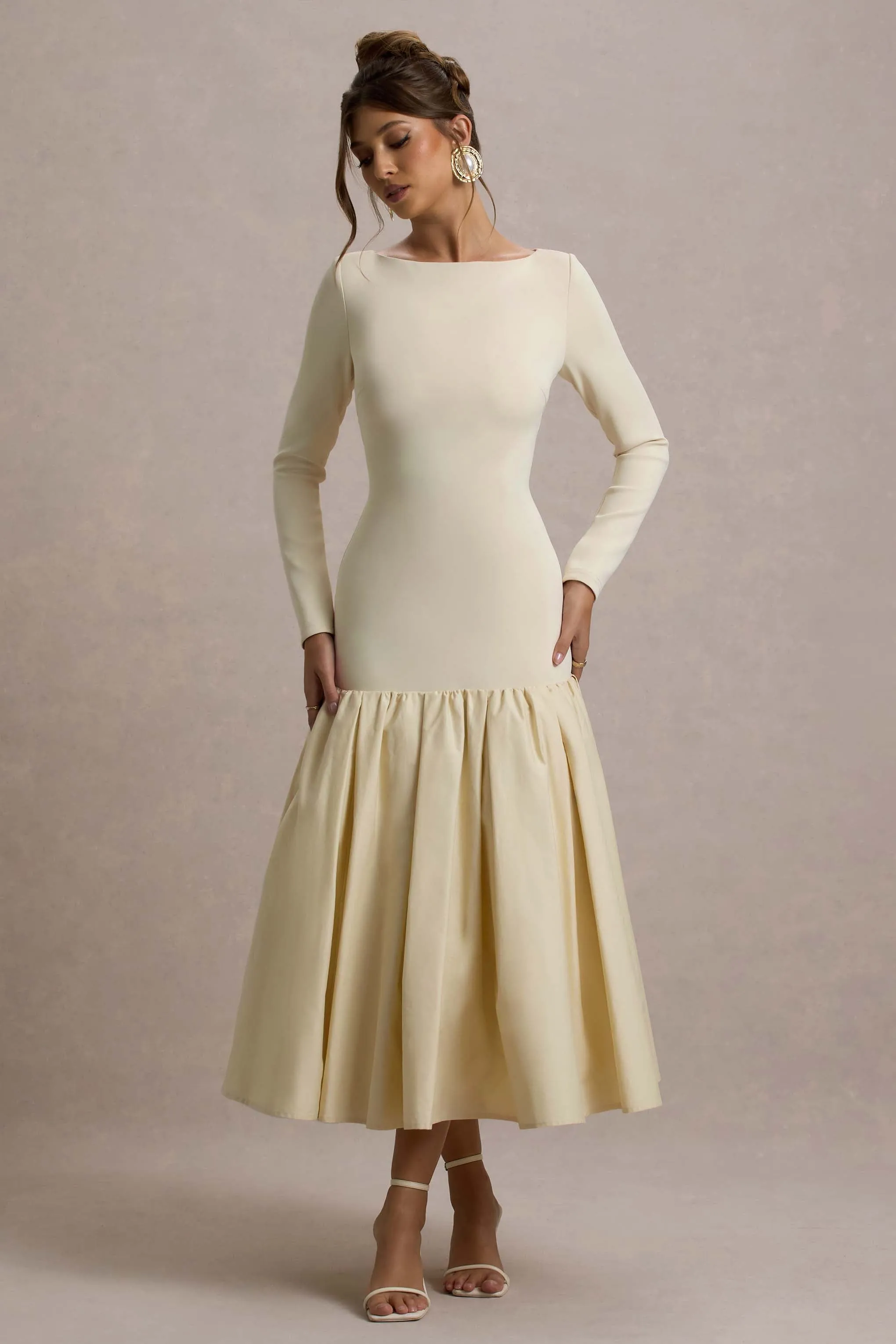 Perpetua | Cream Drop-Waist Midi Dress With Volume Skirt sold by Club L London product image thumbnail 4