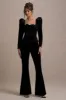 Ramie | Black Velvet Flared-Leg Trousers sold by Club L London