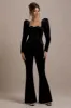 Ramie | Black Velvet Flared-Leg Trousers sold by Club L London