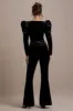 Ramie | Black Velvet Flared-Leg Trousers sold by Club L London