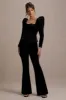 Ramie | Black Velvet Flared-Leg Trousers sold by Club L London