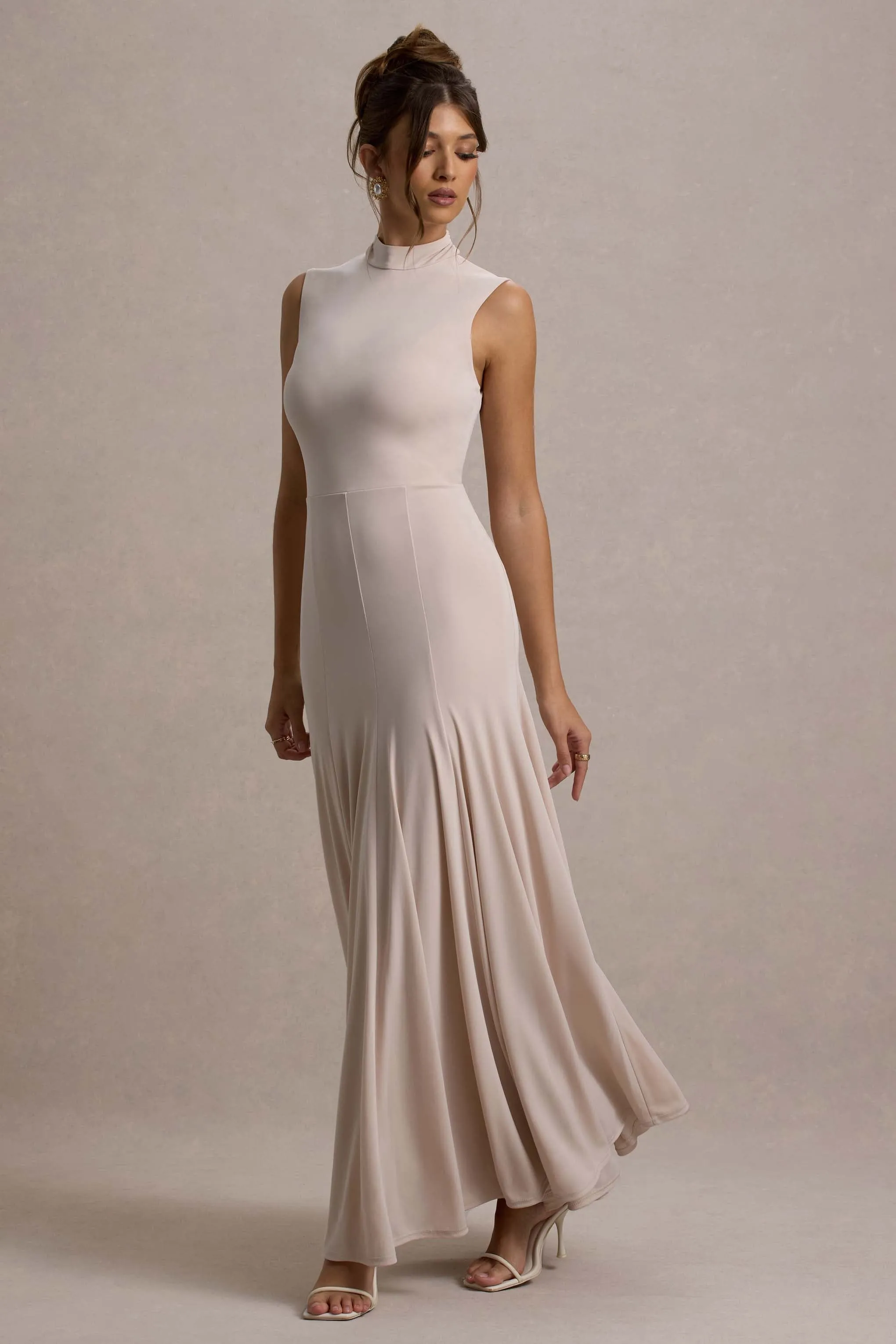 Ulani | Champagne High-Neck Maxi Dress With Open Back sold by Club L London product image thumbnail 4