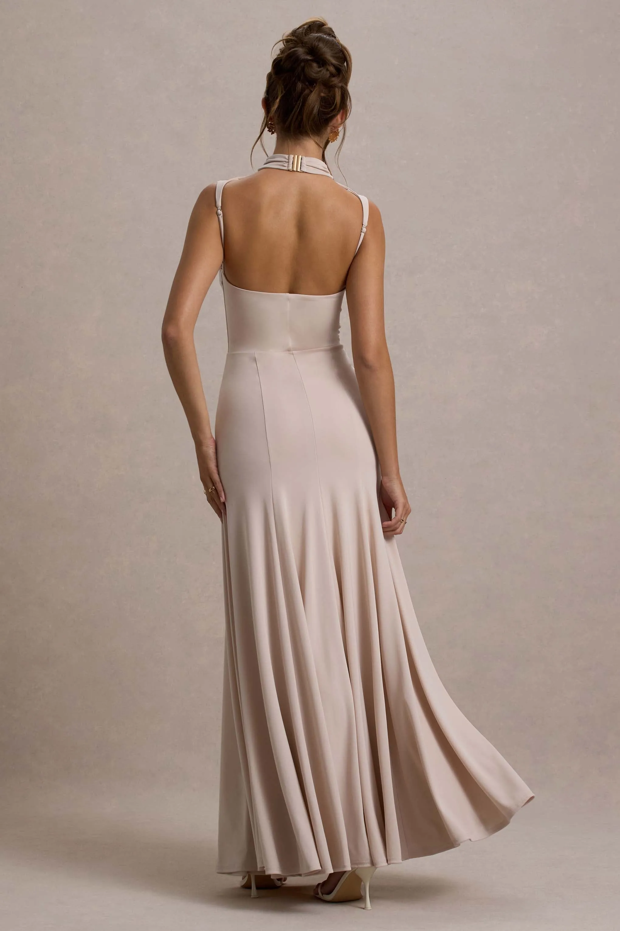 Ulani | Champagne High-Neck Maxi Dress With Open Back sold by Club L London product image thumbnail 2