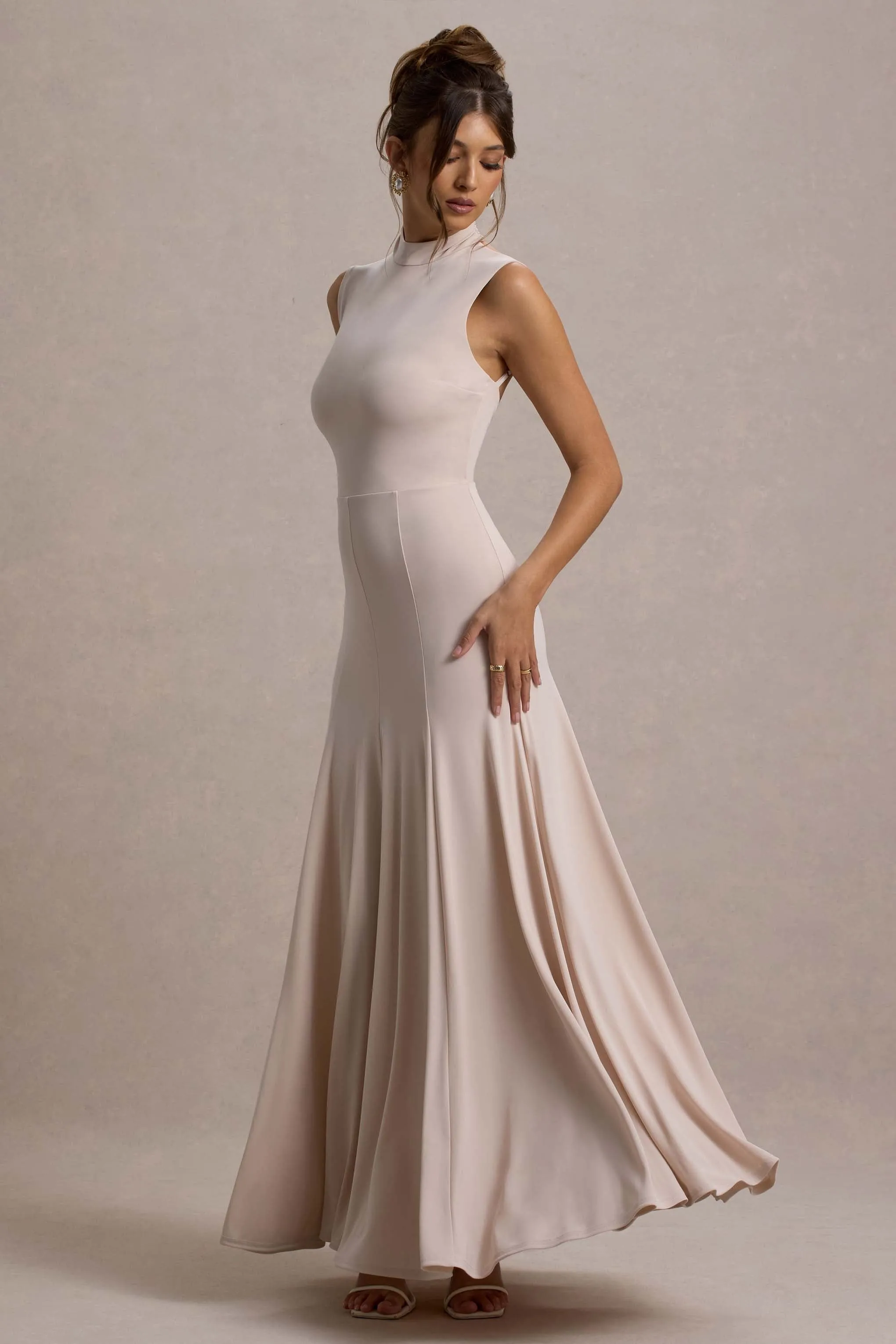 Ulani | Champagne High-Neck Maxi Dress With Open Back sold by Club L London product image thumbnail 5