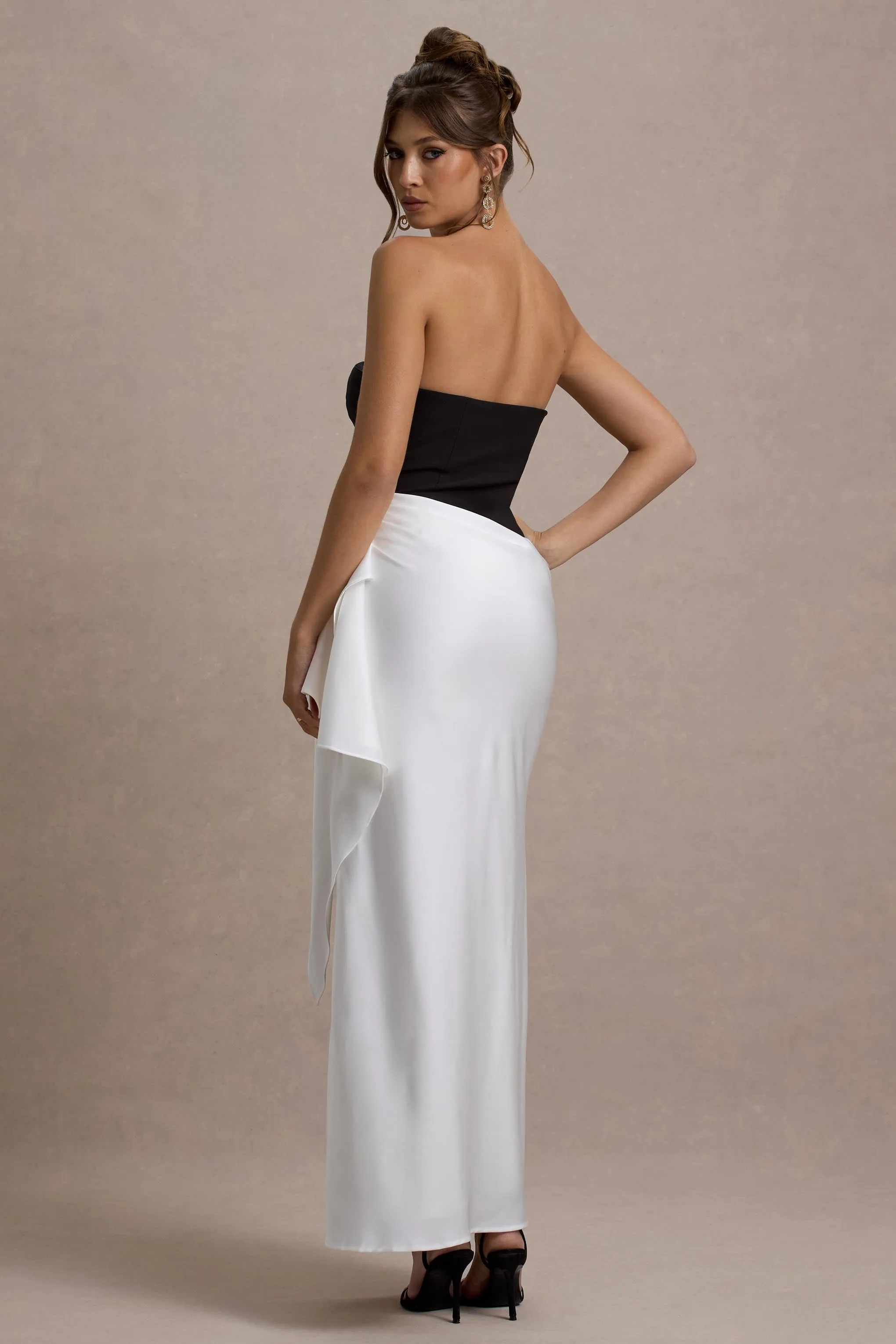Kalinda | Black And White Strapless Maxi Dress With Draped Skirt sold by Club L London product image thumbnail 2