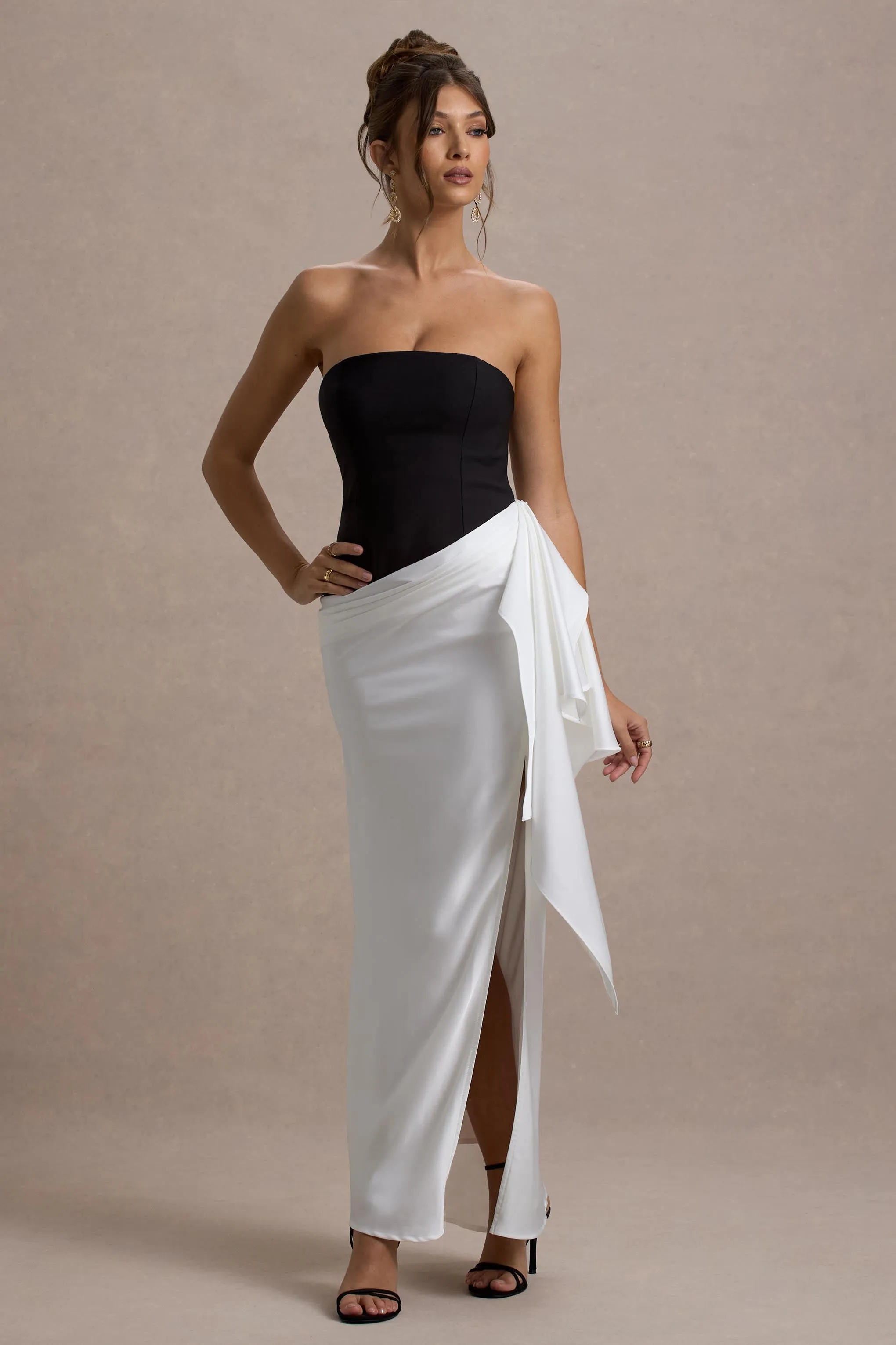 Kalinda | Black And White Strapless Maxi Dress With Draped Skirt sold by Club L London product image thumbnail 5