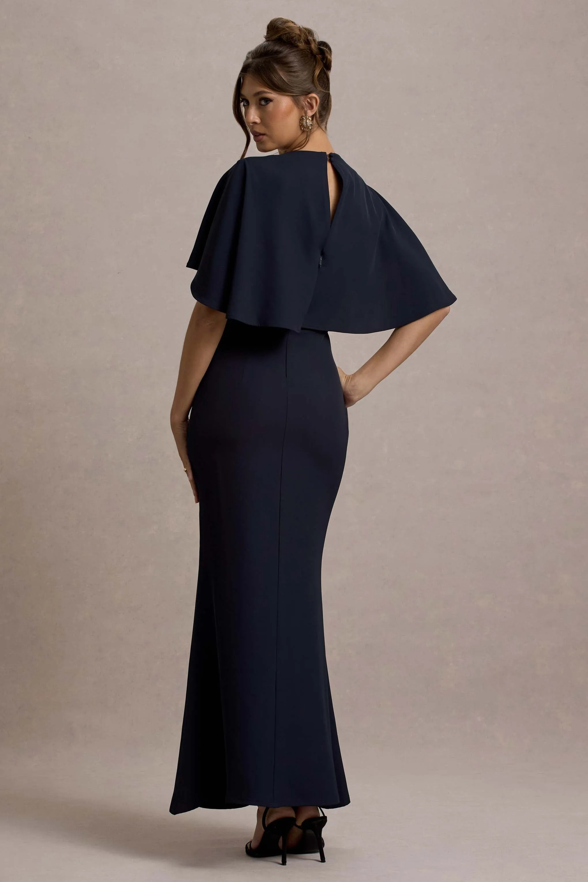 Allison | Navy High-Neck Maxi Dress With Cape sold by Club L London product image thumbnail 2