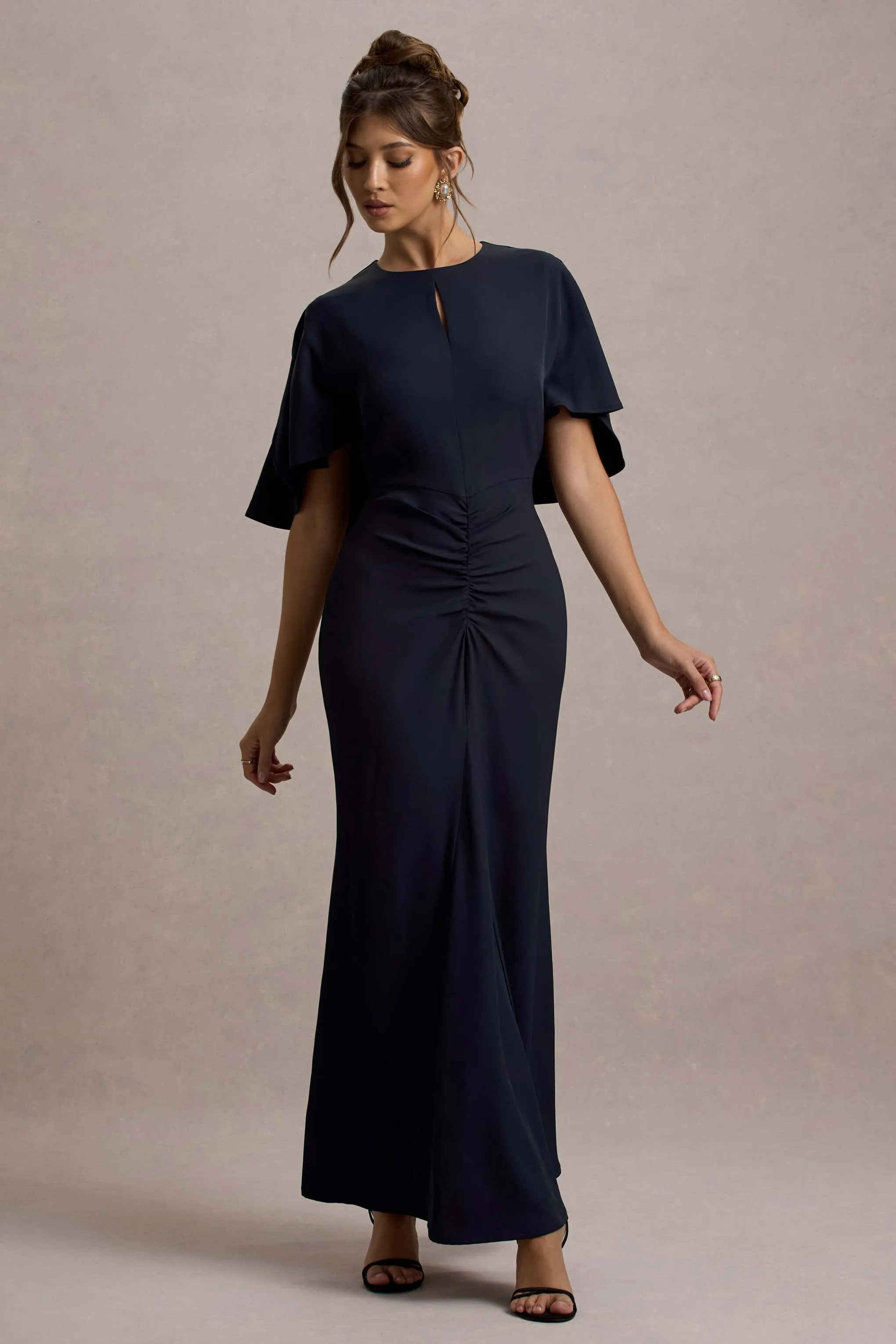 Allison | Navy High-Neck Maxi Dress With Cape sold by Club L London product image thumbnail 4