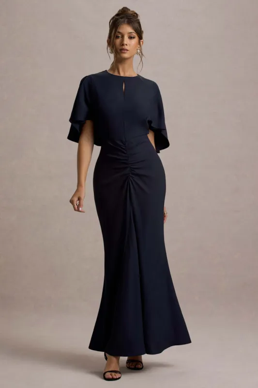 Allison | Navy High-Neck Maxi Dress With Cape sold by Club L London