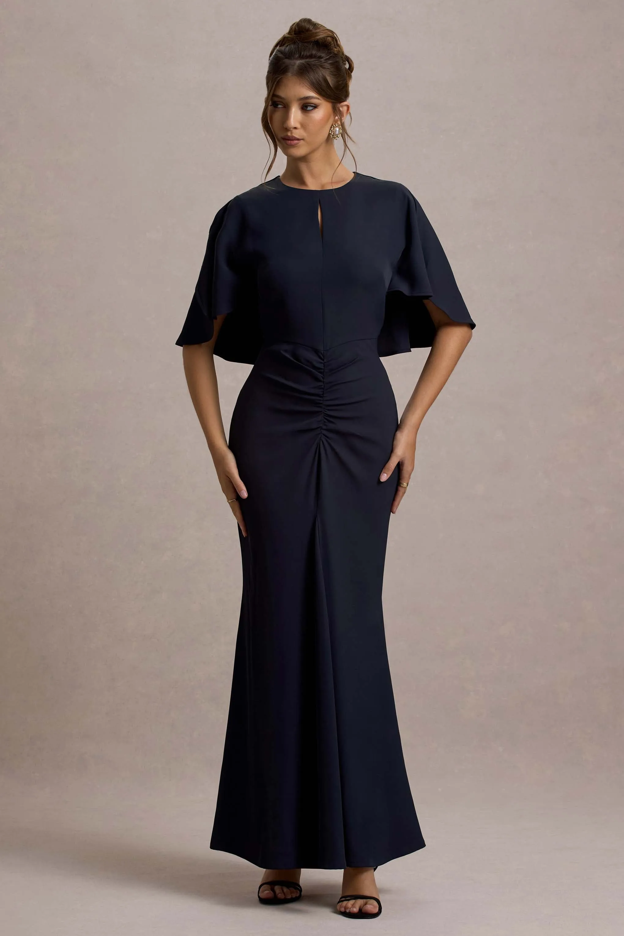 Allison | Navy High-Neck Maxi Dress With Cape sold by Club L London product image thumbnail 5