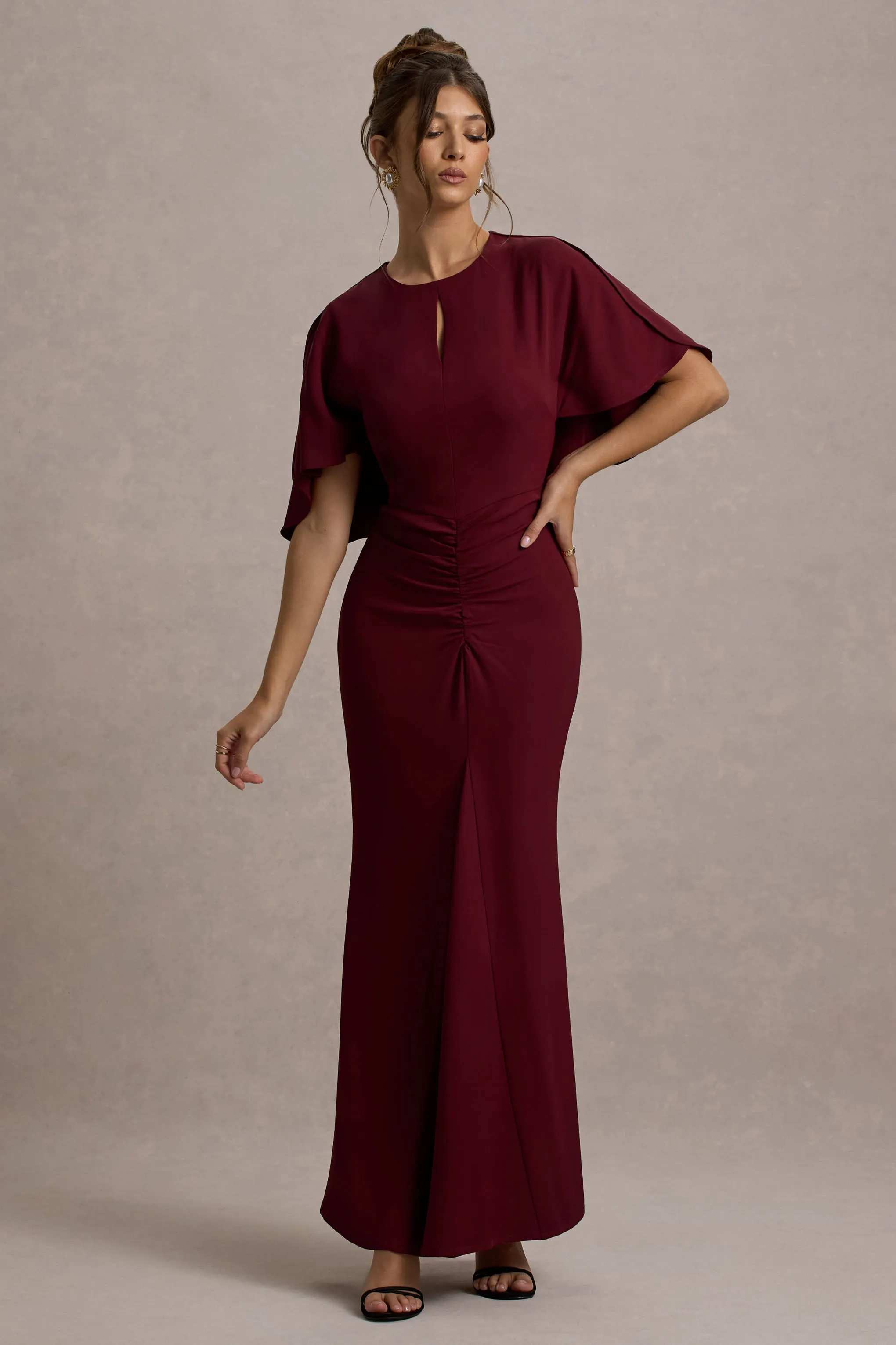 Allison | Berry High-Neck Maxi Dress With Cape sold by Club L London product image thumbnail 5