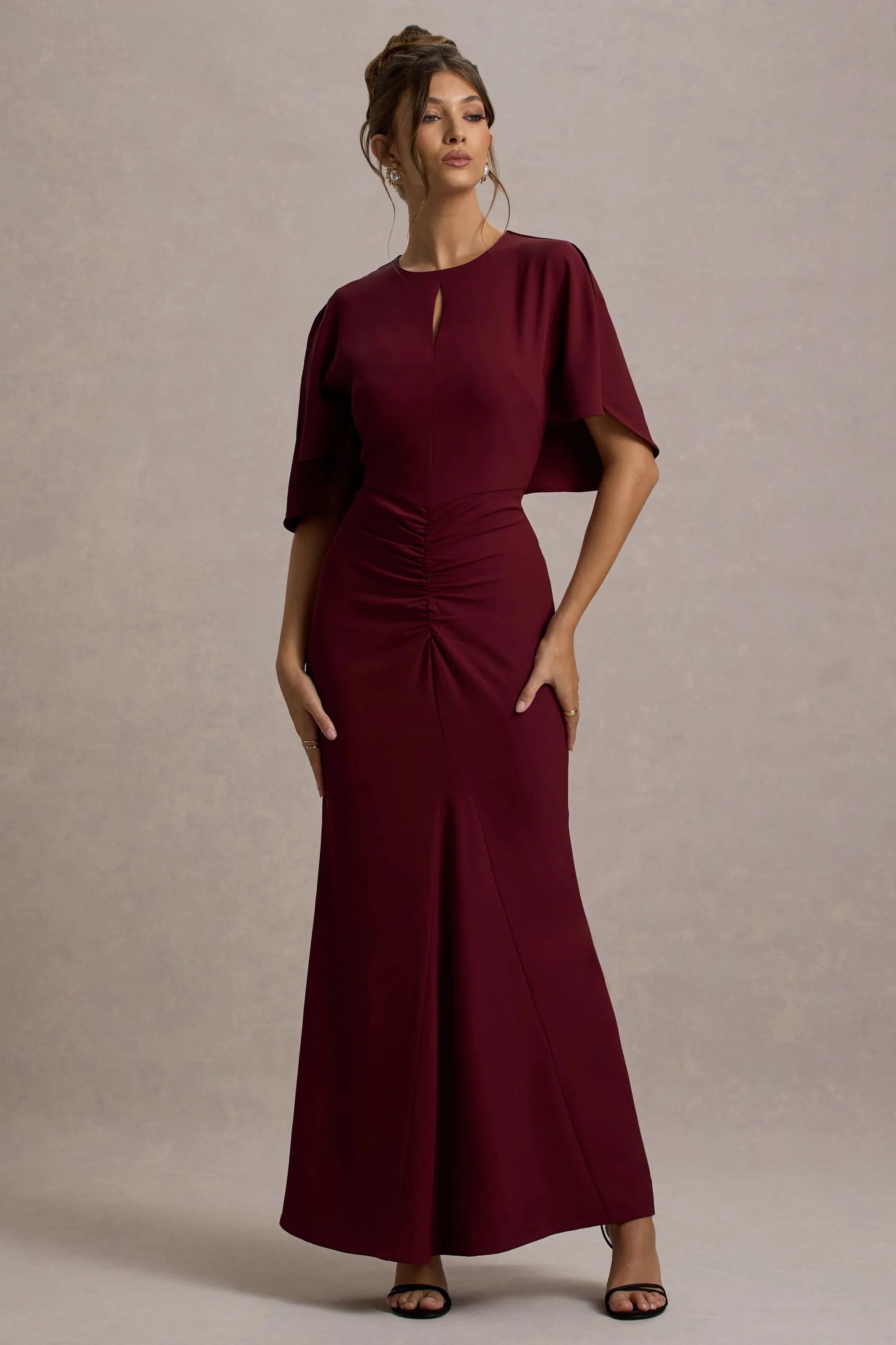 Allison | Berry High-Neck Maxi Dress With Cape sold by Club L London product image thumbnail 4