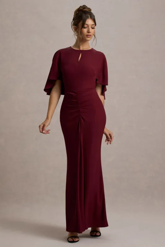 Allison | Berry High-Neck Maxi Dress With Cape made by Club L London